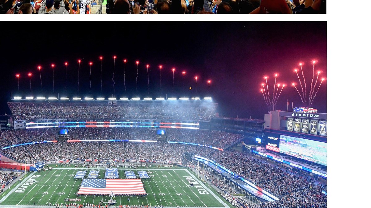 Fireworks over Gillette Stadium during the Patriots banner unveiling